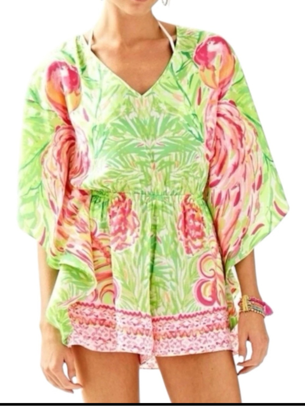 Lilly Pulitzer Mai Romper Tiki Pink Flamingo Silk Rare UNICORN Small NWOT
